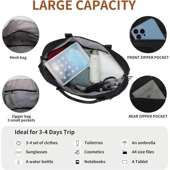 Weekender Bags For Women With Shoe Compartment Large Capacity Travel - Picture 5 of 6